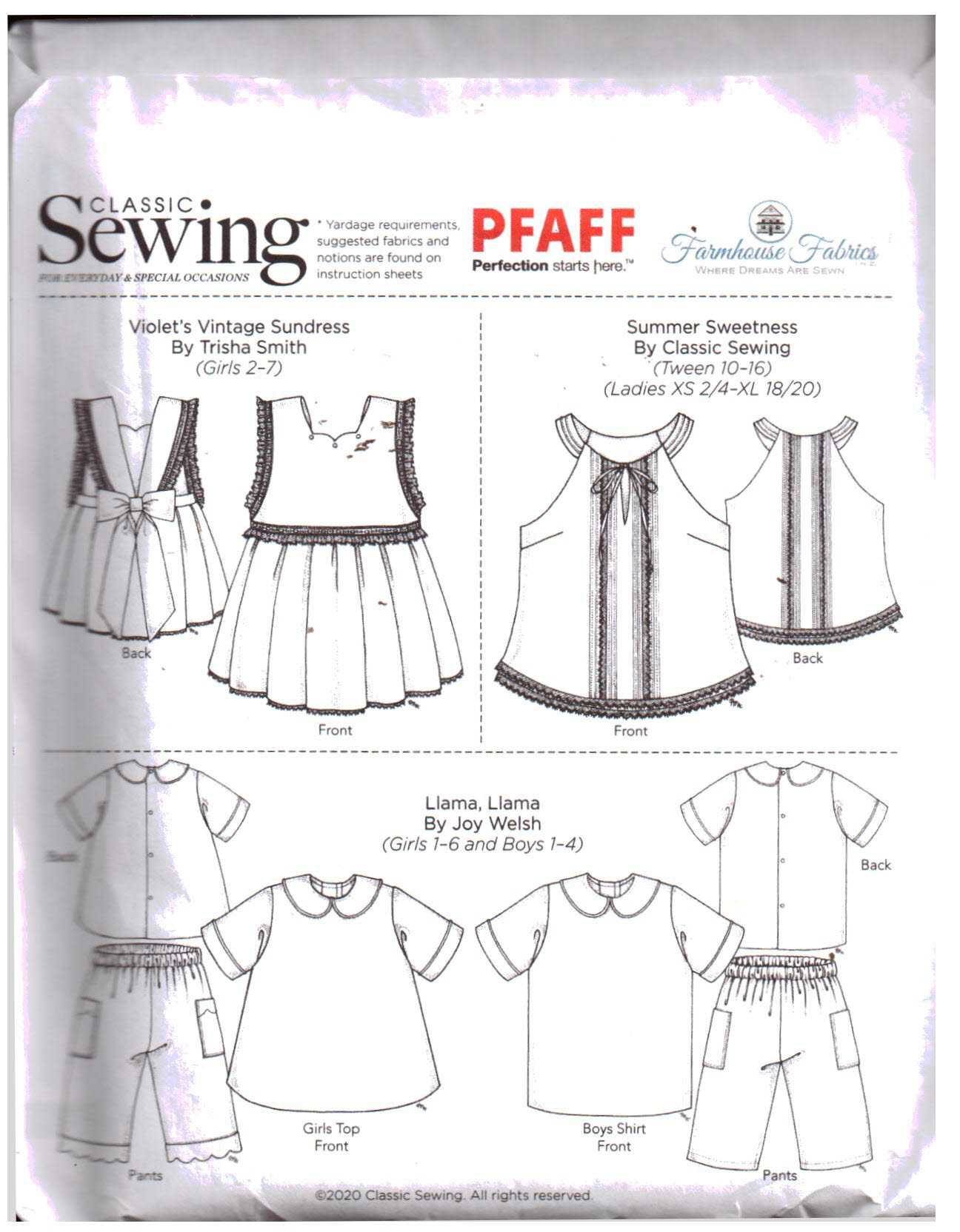 Classic Sewing Summer 2020 Girl's Sundress, Boy's Top, Pants, Misses Top Size: All Uncut Sewing Pattern - Image 2