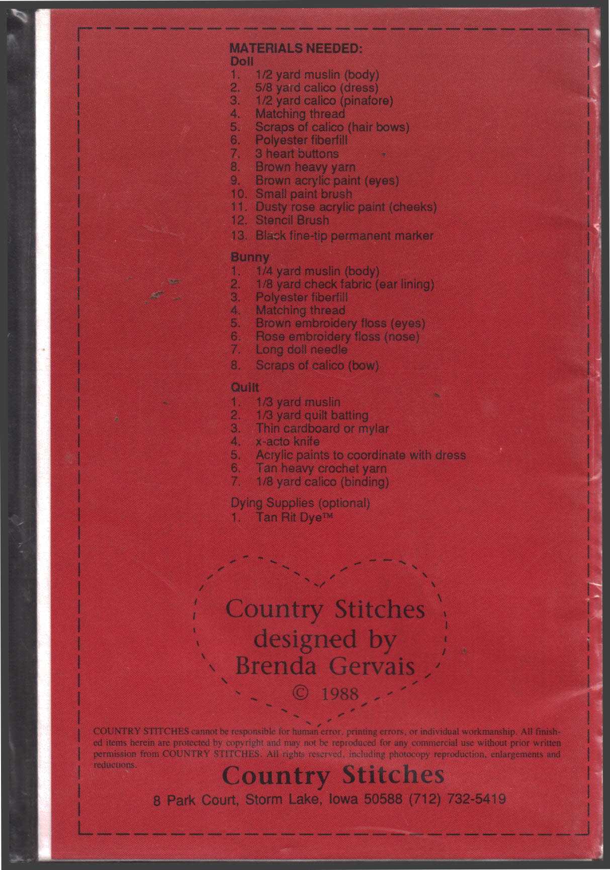 Country Stitches 120 Abby Doll and Bunny Size: 18, 8" Uncut Sewing Pattern - Image 2