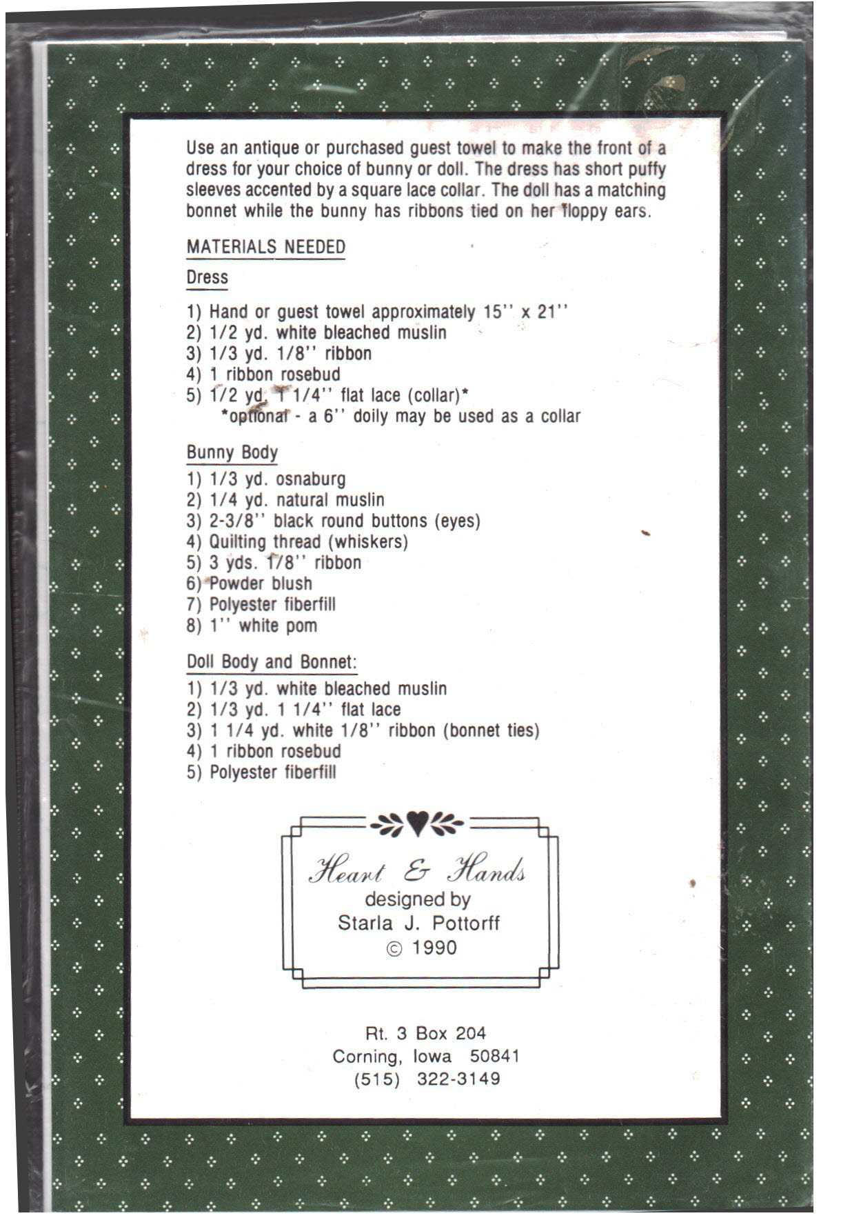 Heart & Hand Guest Hand Towel Bunny or Doll Size: 22" Uncut Sewing Pattern - Image 2