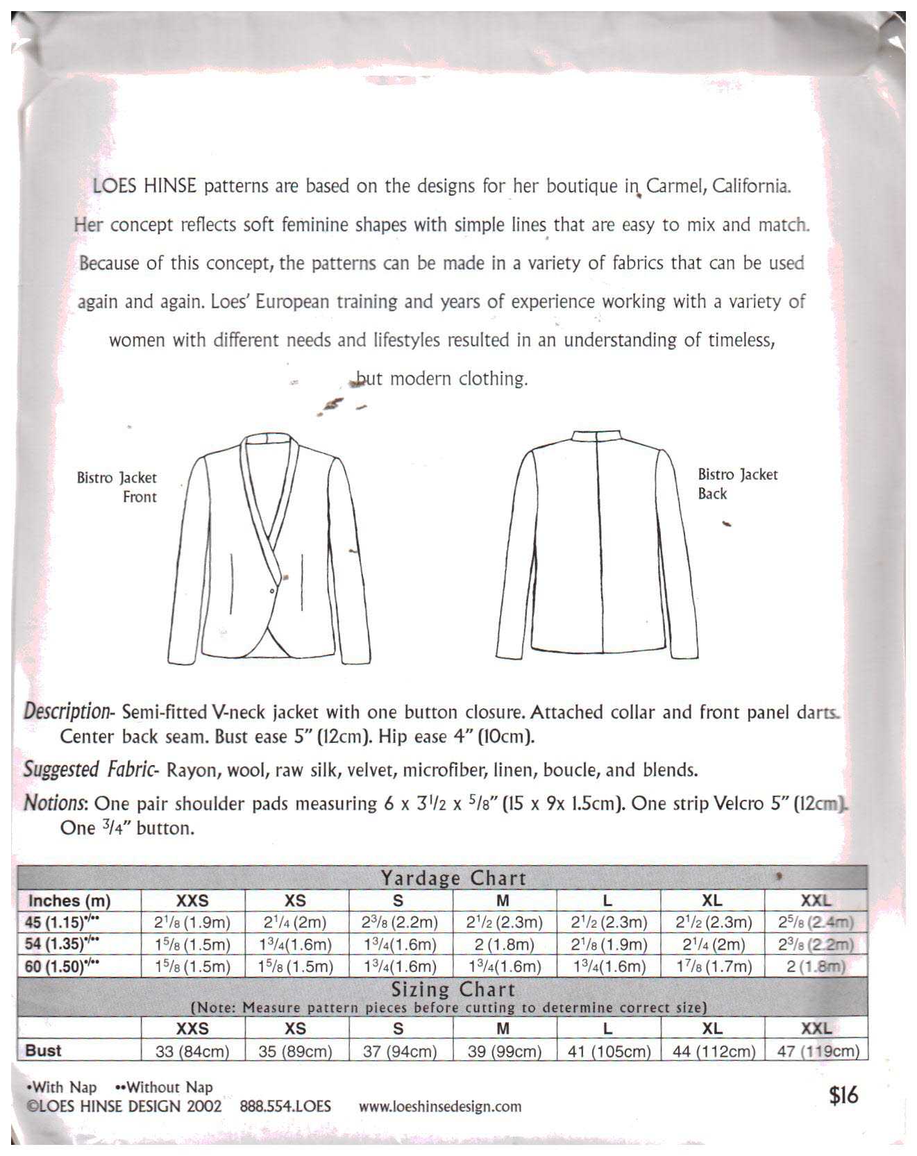 Loes Hinse 5107 Bristo Jacket Size: S Used Sewing Pattern - Image 2