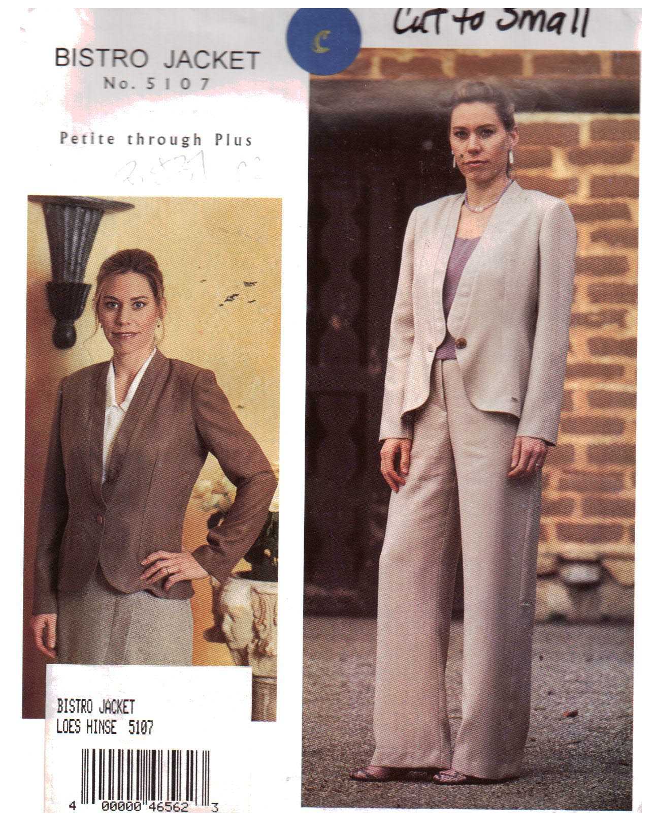 Loes Hinse 5107 Bristo Jacket Size: S Used Sewing Pattern