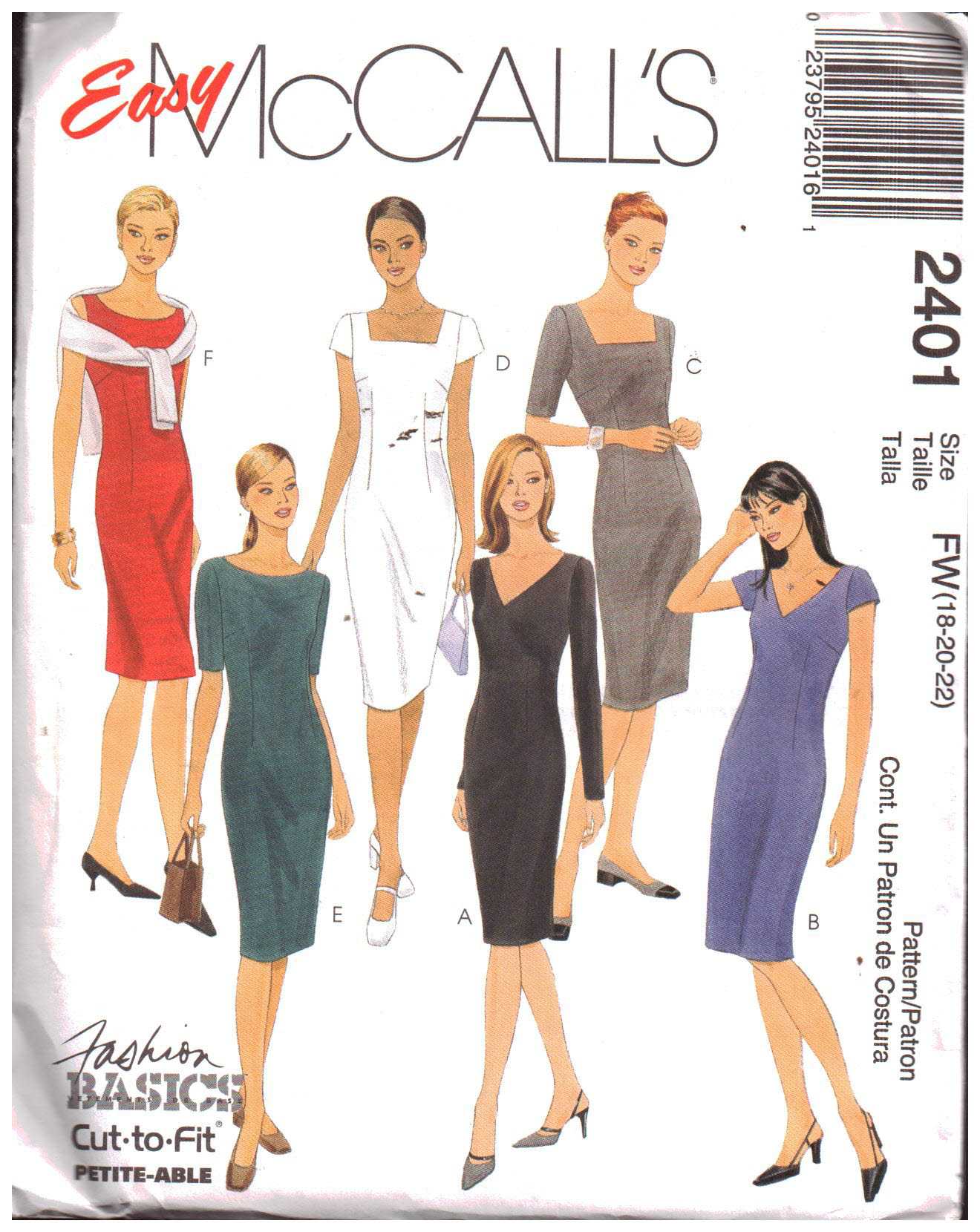 McCall's 2401 Dress Size: FW 18-22 Uncut Sewing Pattern