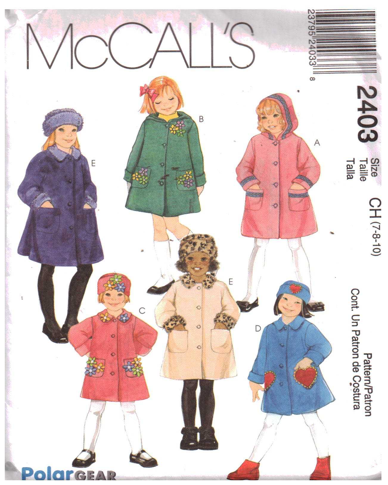 McCall's 2403 Girls' Coat, Hat Size: CH 7-8-10 Uncut Sewing Pattern