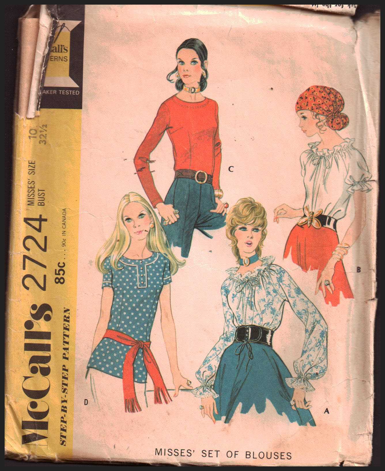 McCall's 2724 Blouses Size: 10 Bust 32.5 Used Sewing Pattern