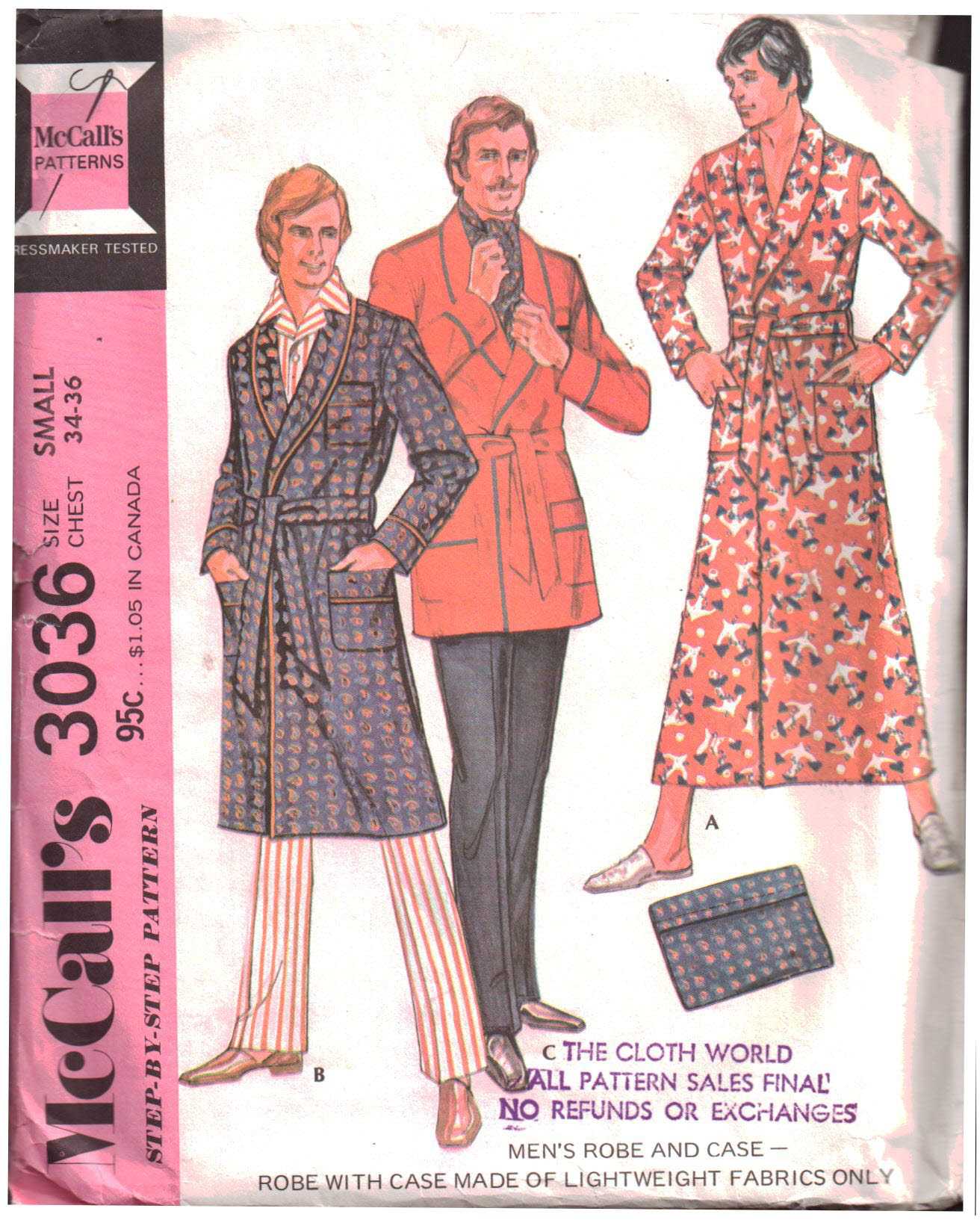 McCall's 3036 Men's Robe, Case Size: 34-36 Used Sewing Pattern