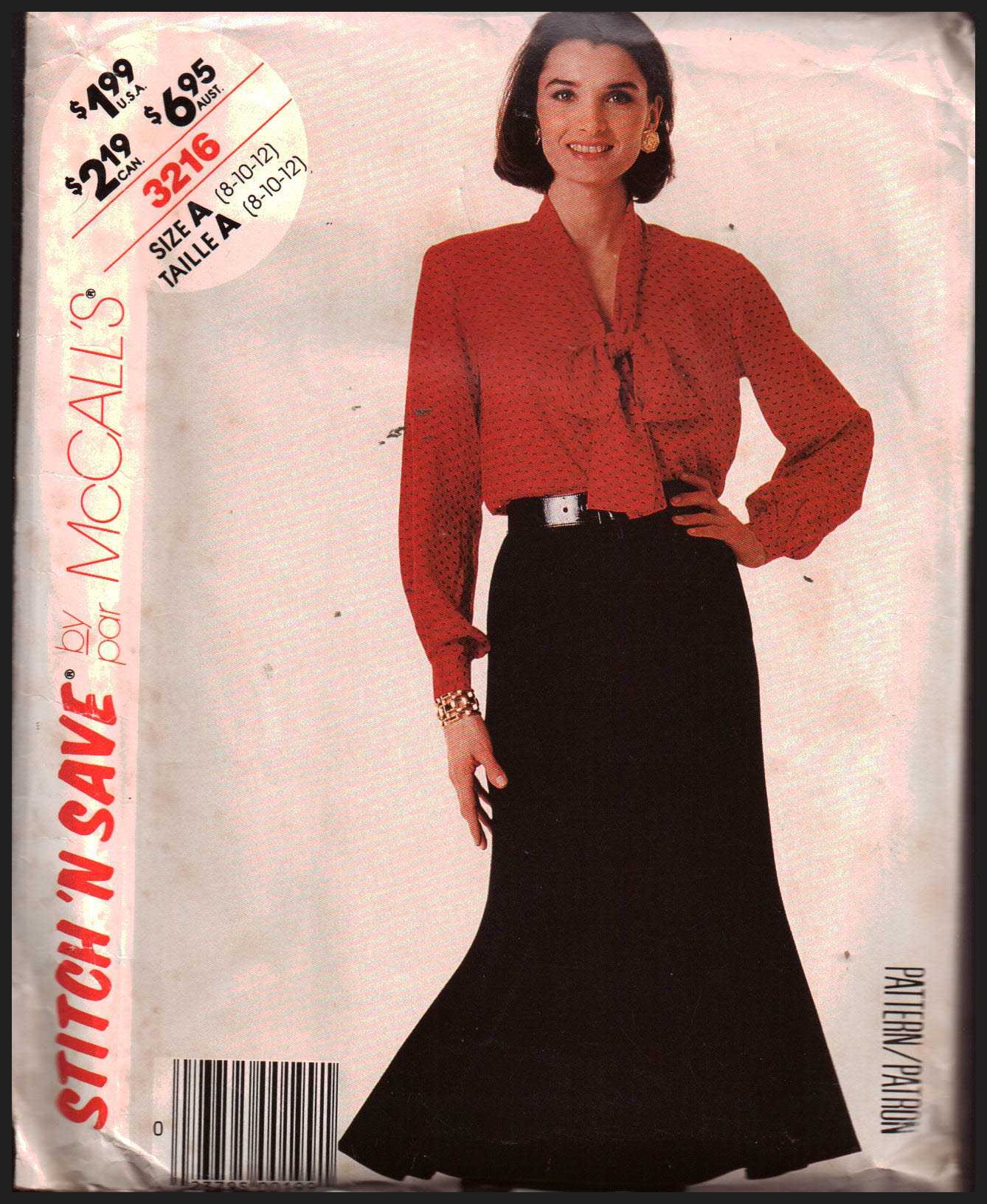 McCall's 3216 Blouse, Skirt Size: A 8-10-12 Used Sewing Pattern