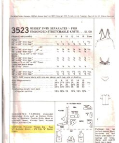 Alternative view of McCall's 3523 Swimsuits Size: 8-10 Bust 31.5-32.5 Used Sewing Pattern