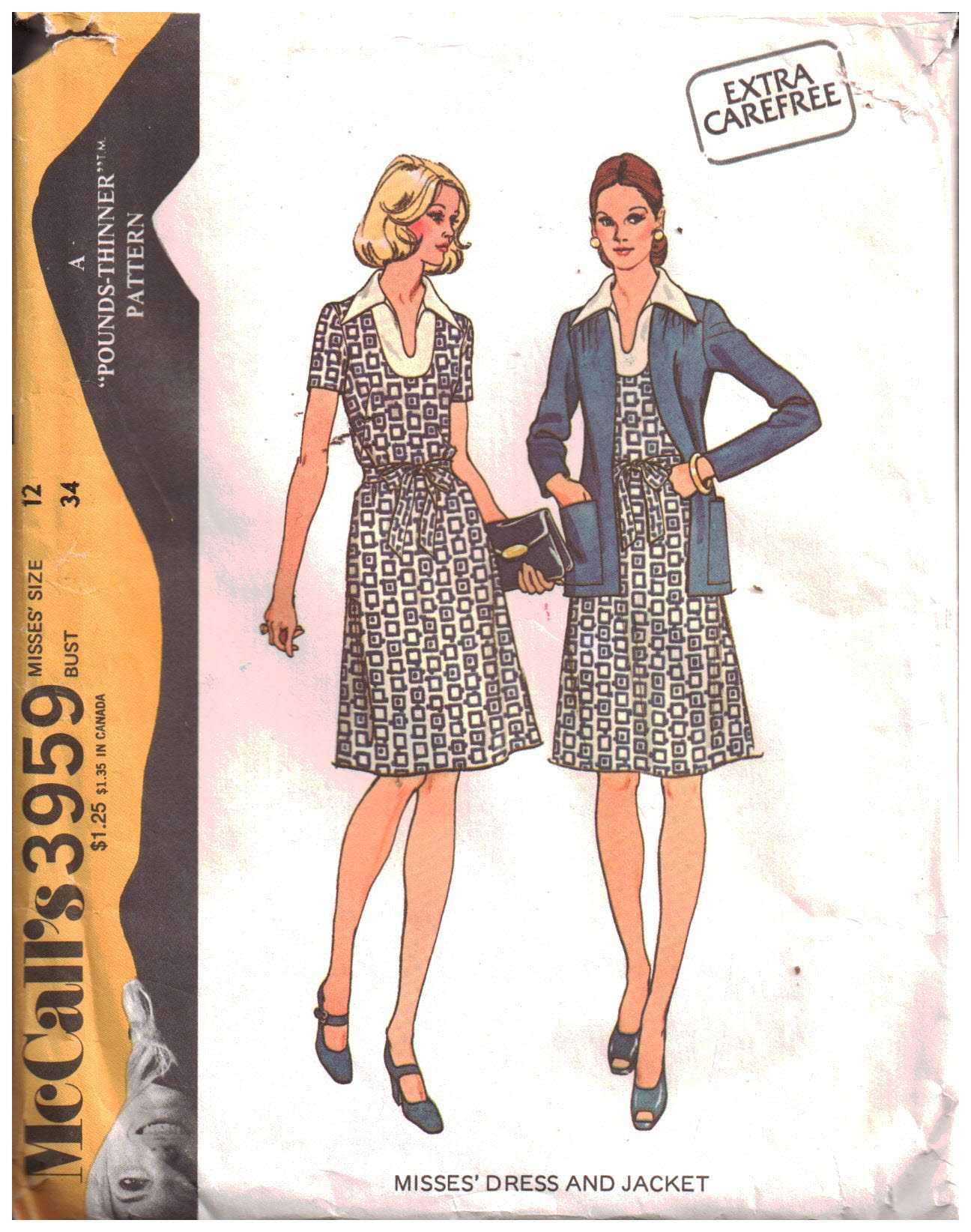 McCall's 3959 Dress, Jacket Size: 12 Bust 34 Used Sewing Pattern
