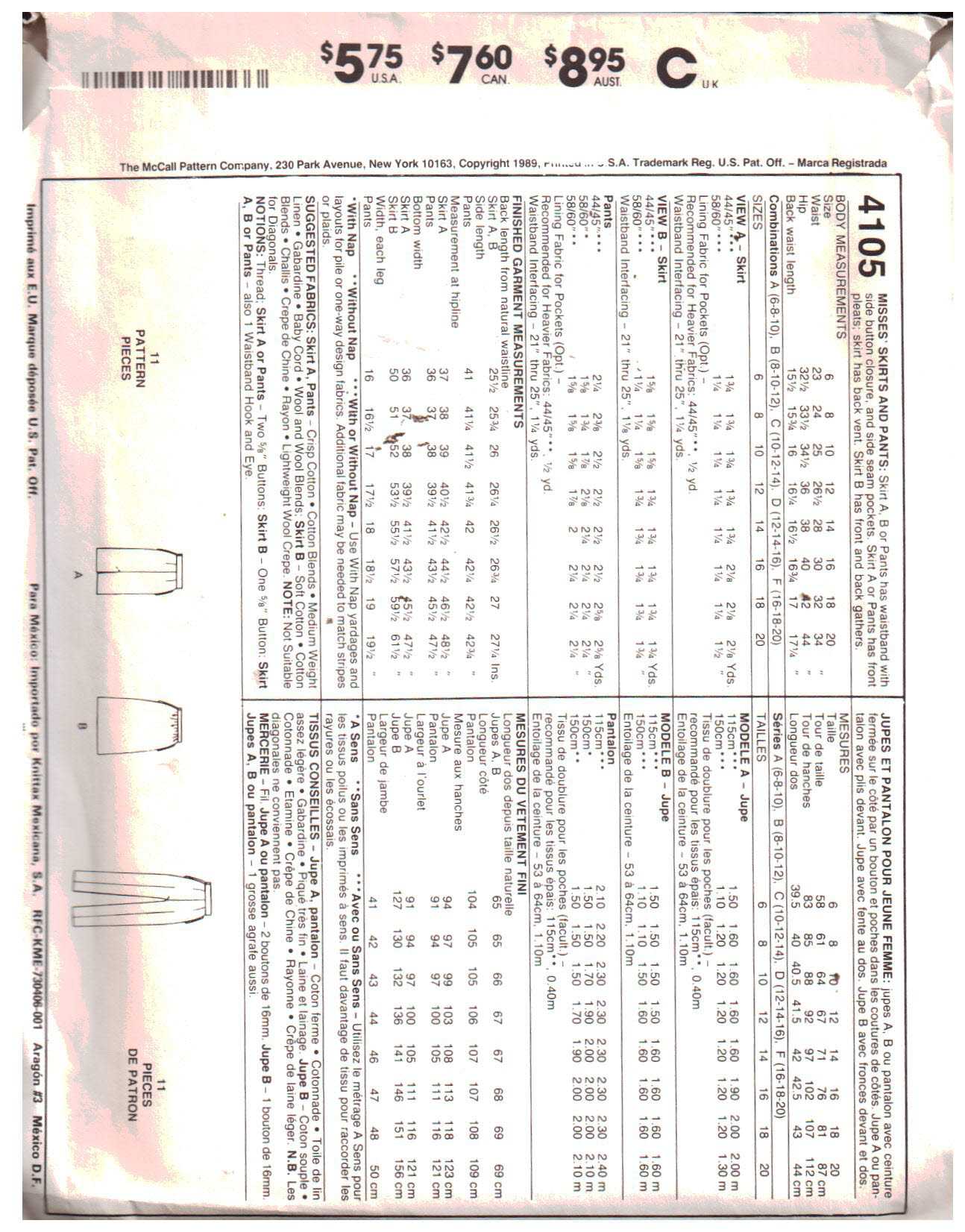McCall's 4105 Skirts, Pants Size: C 10-12-14 Uncut Sewing Pattern - Image 2