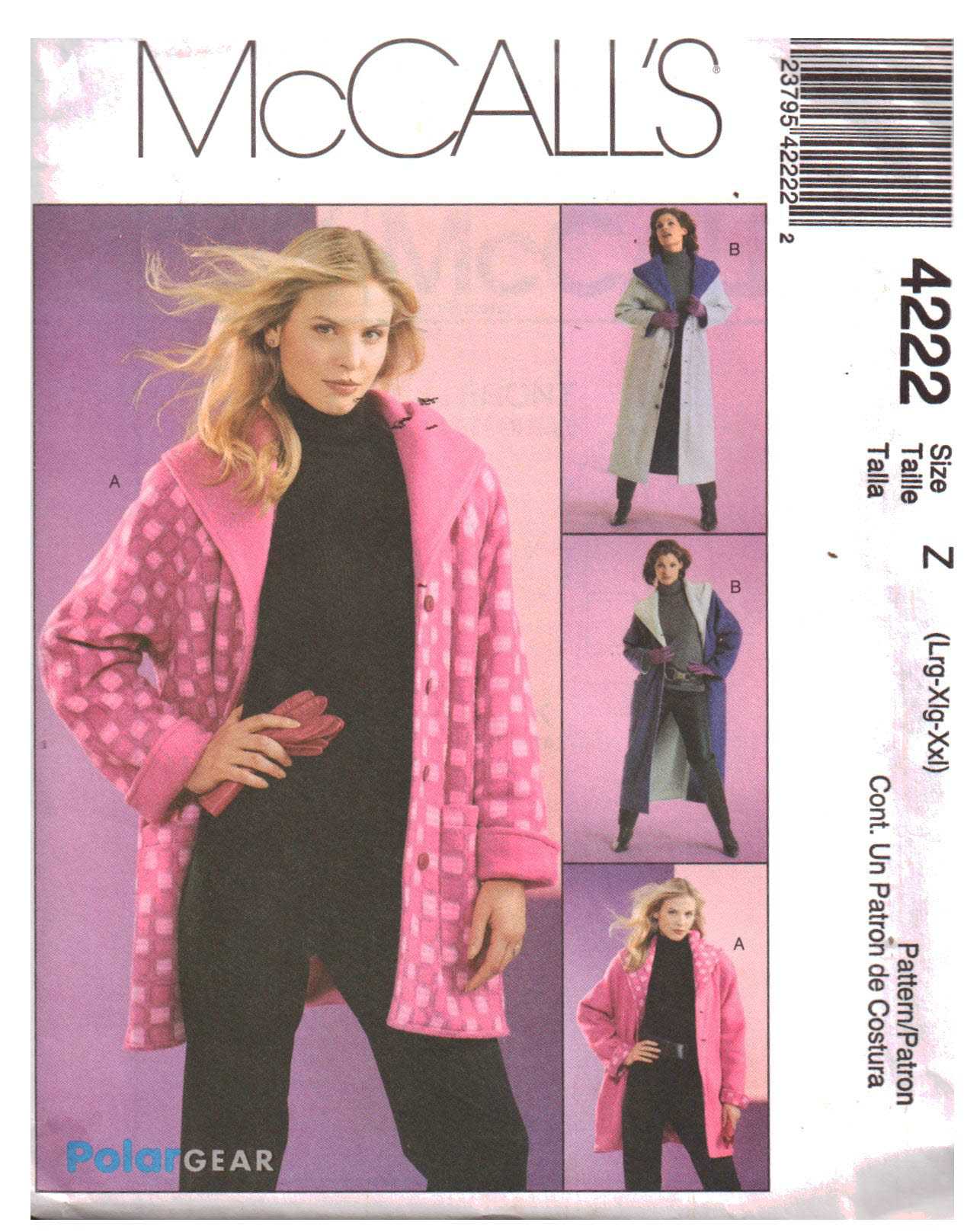 McCall's 4222 Reversible Jacket, Coat Size: Z L-XL-XXL Uncut Sewing Pattern