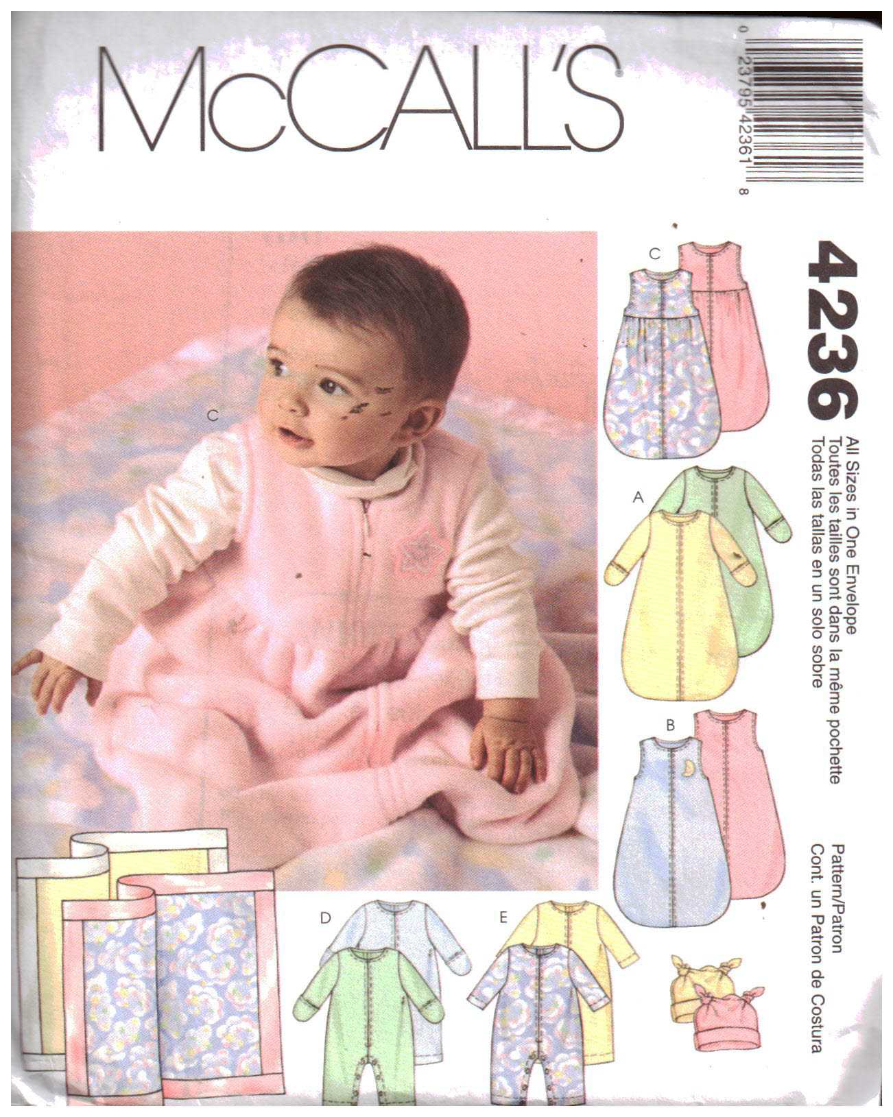 McCall's 4236 Infants' Bunting, Jumpsuits, Hat, Blanket Size: All Used Sewing Pattern