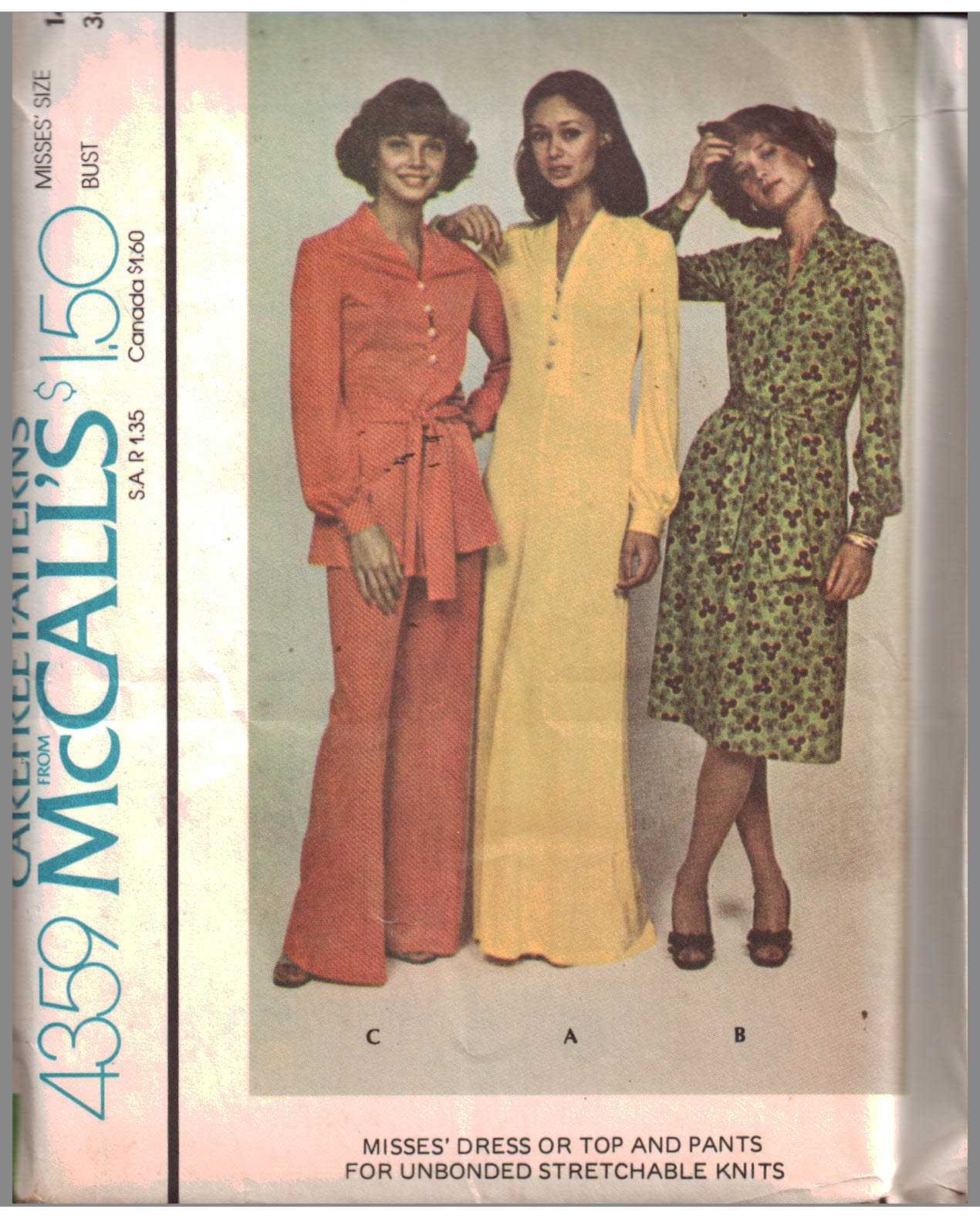McCall's 4359 Dress, Top, Pants Size: 14 Bust 36 Used Sewing Pattern