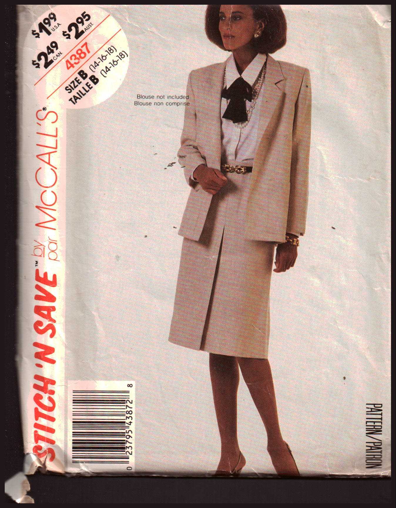 McCall's 4387 Jacket, Skirt Size: B 14-16-18 Uncut Sewing Pattern