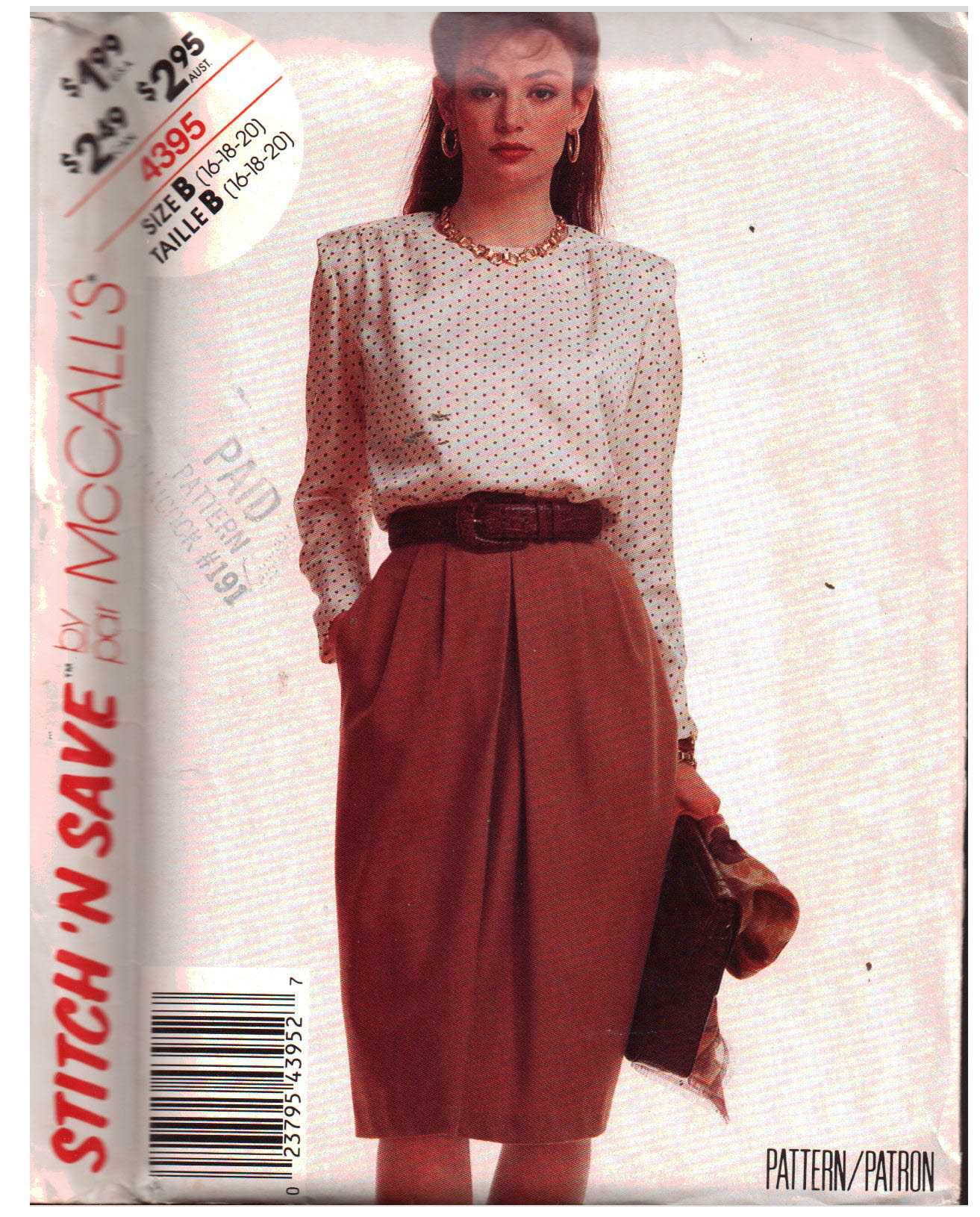 McCall's 4395 Blouse, Skirt Size: B 16-18-20 Uncut Sewing Pattern