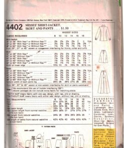 McCall's 4402 Shirt-Jacket, Skirt, Pants Size: 12 Bust 34 Used Sewing Pattern - Image 2