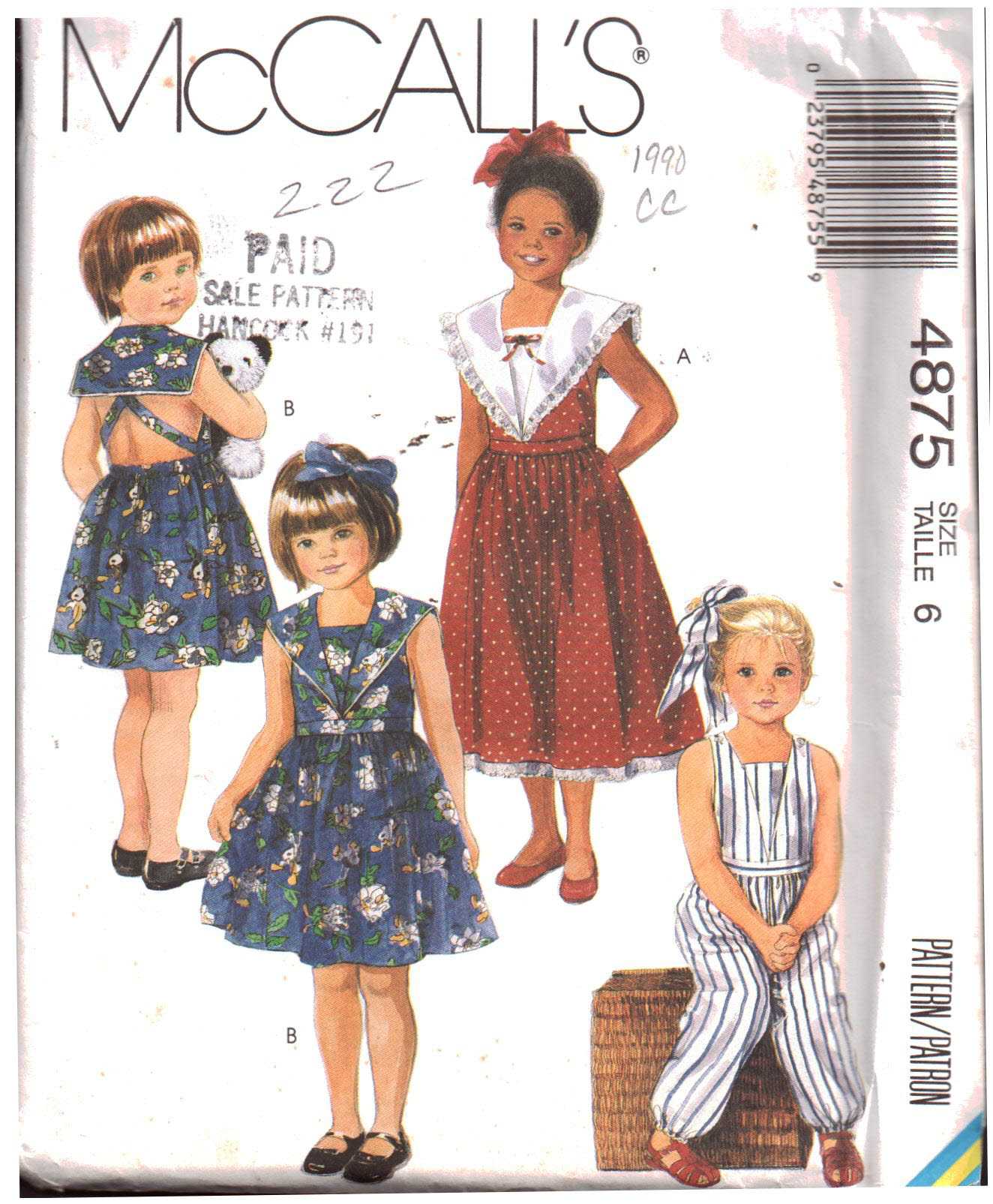 McCall's 4875 Girl's Sundress, Jumpsuit Size: 6 Uncut Sewing Pattern