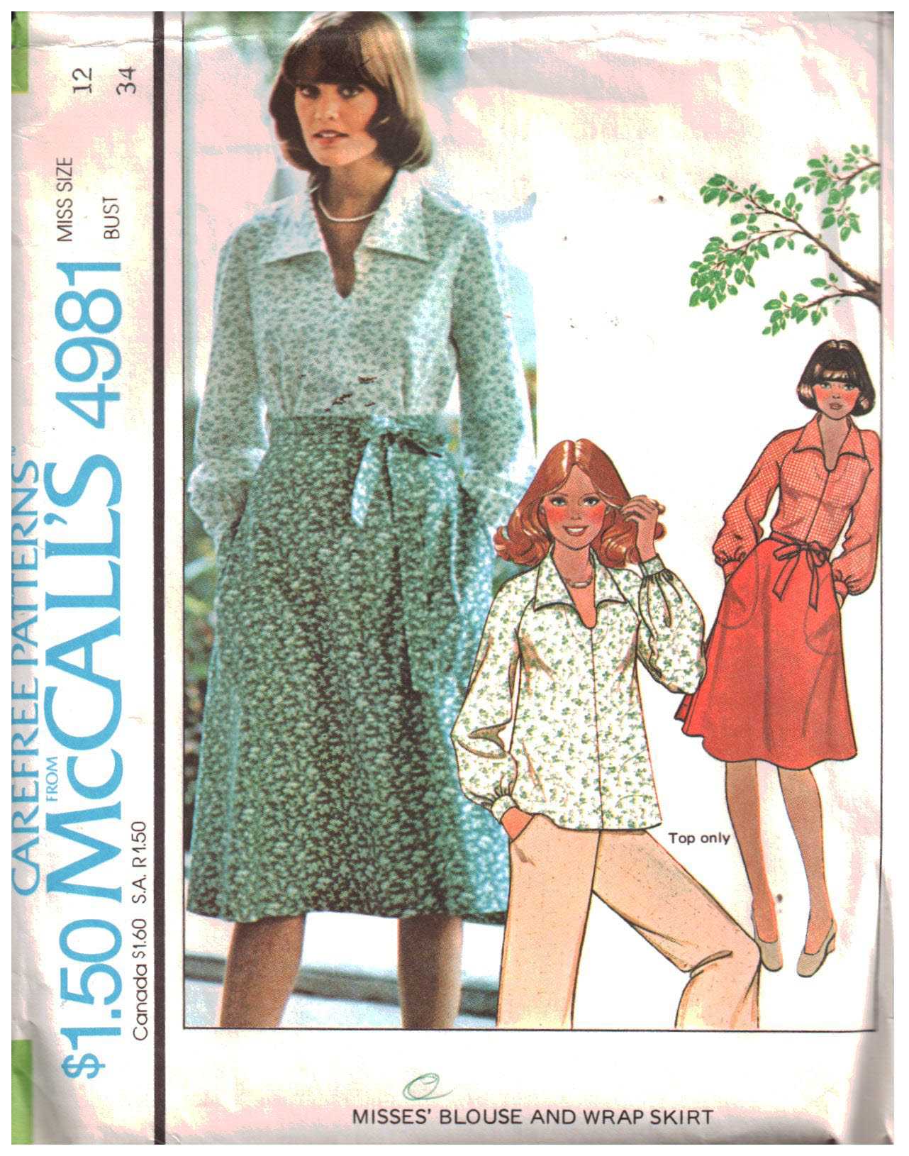 McCall's 4981 Blouse, Wrap Skirt Size: 12 Bust 34 Used Sewing Pattern