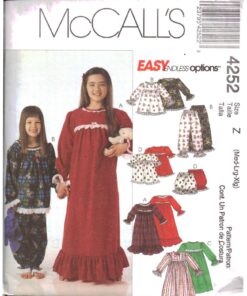 McCall's 4252 Girl's Nightgown, Pajamas, Bloomers Size: Y XS-S or Z M-L-XL Uncut Sewing Pattern