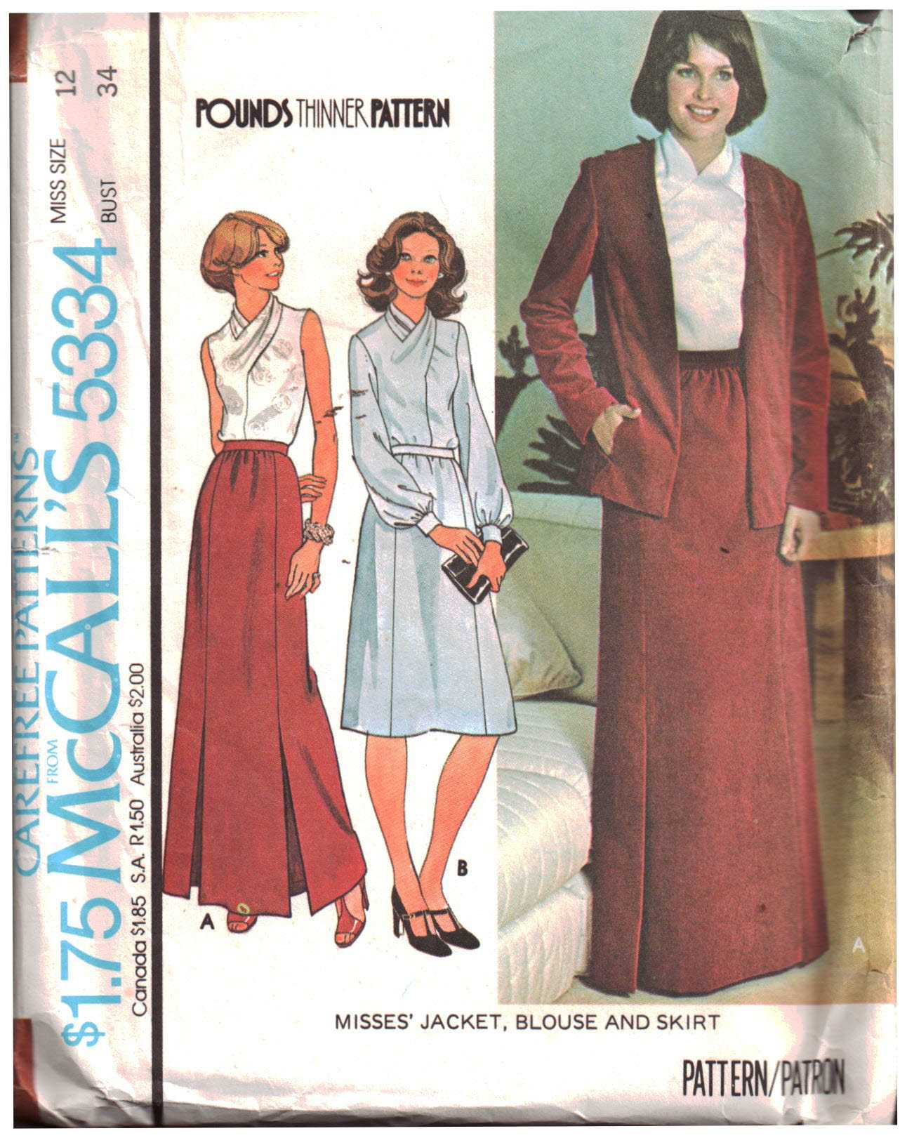 McCall's 5334 Jacket, Blouse, Skirt Size: 12 Bust 34 Used Sewing Pattern