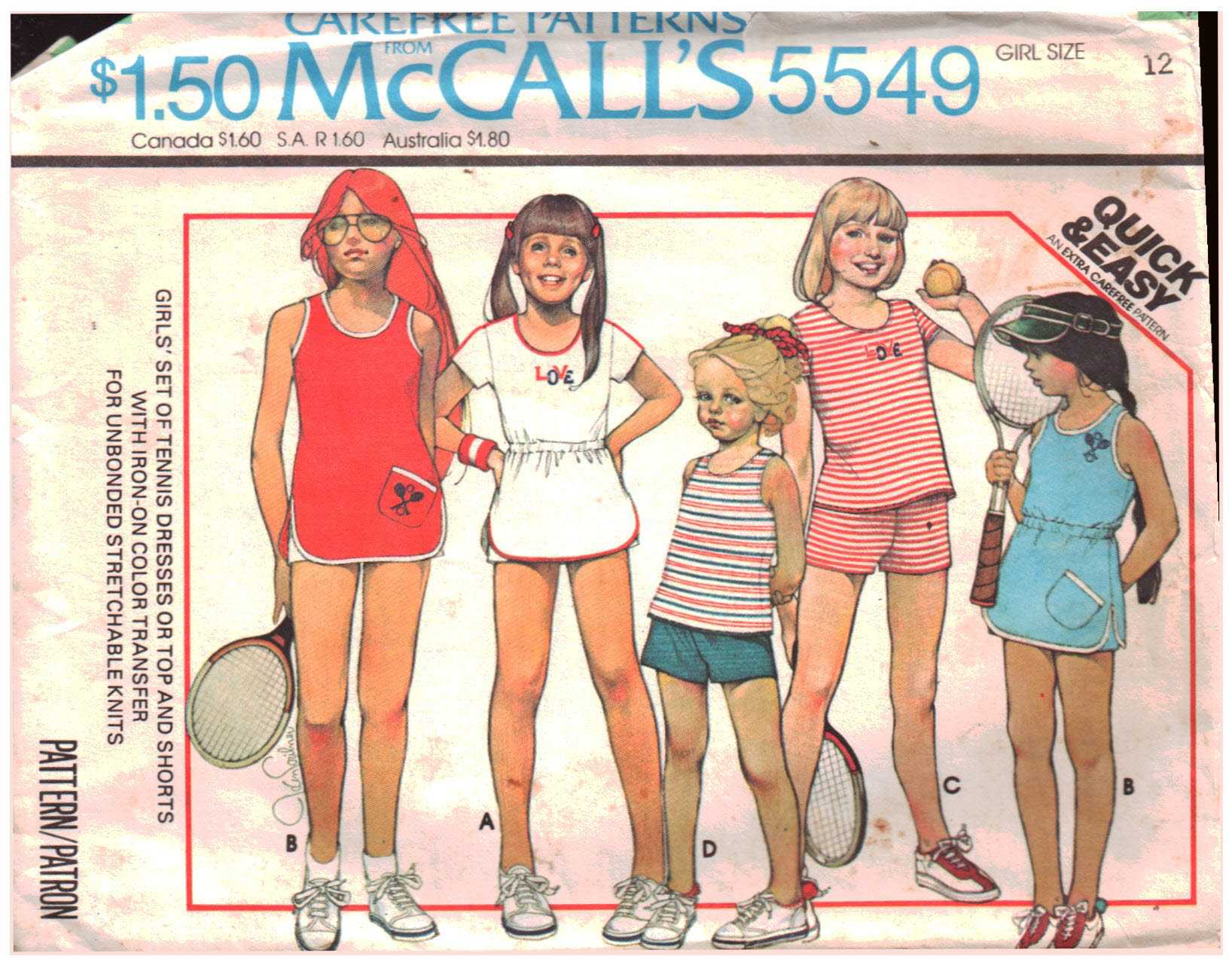 McCall's 5549 Girl's Tennis Dress, Top, Shorts Size: 12 Used Sewing Pattern