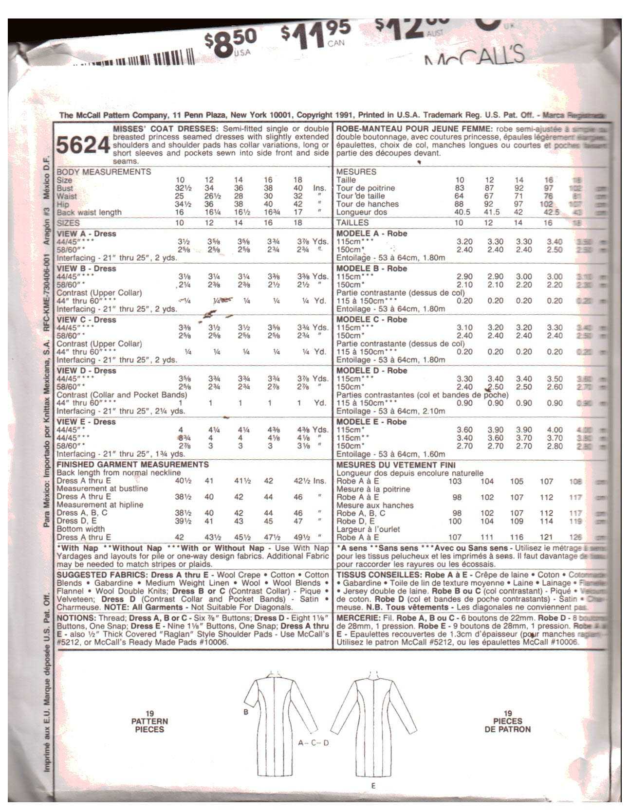 McCall's 5624 Dress Size: 12 Used Sewing Pattern - Image 2