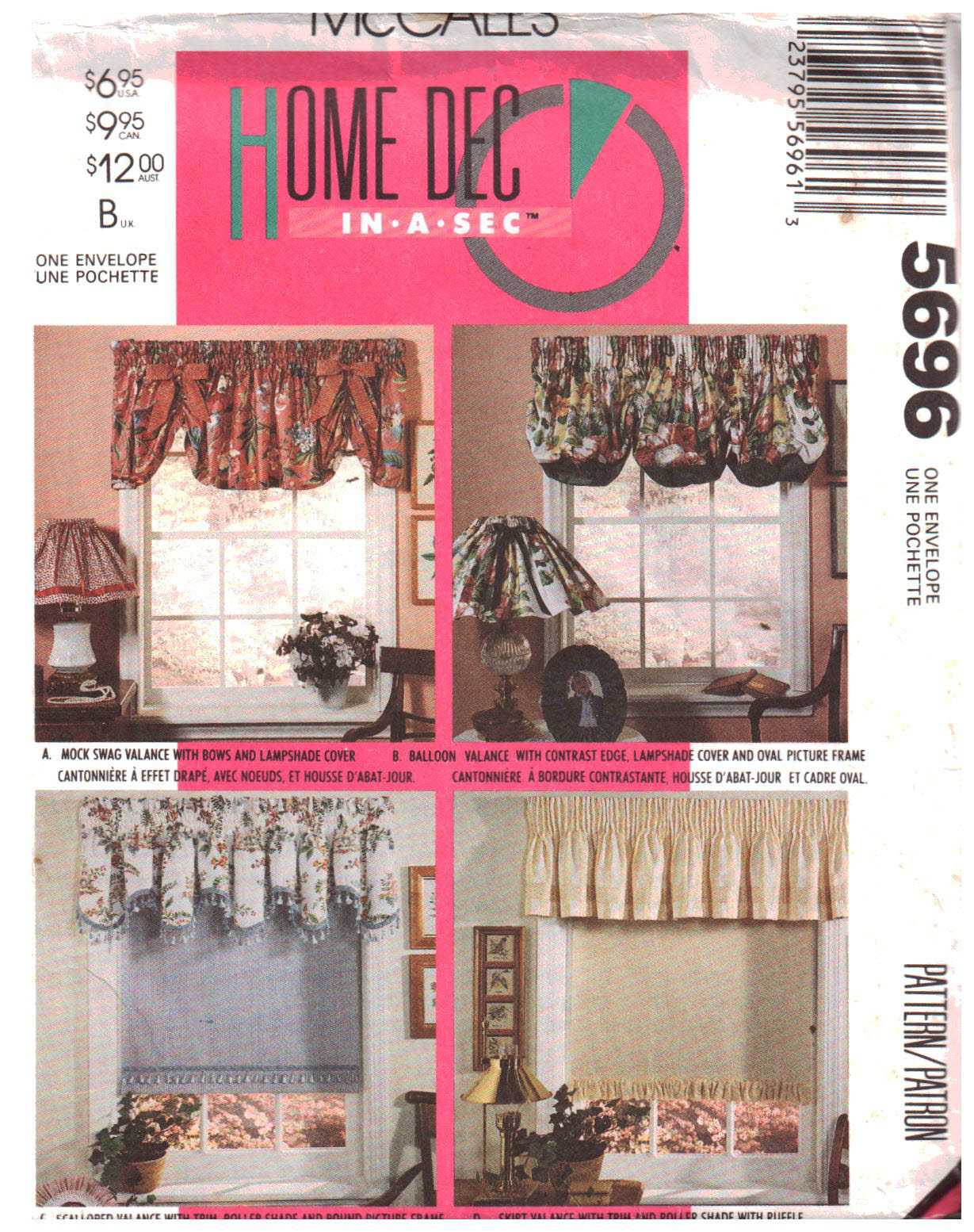McCall's 5696 Window Treatments - Swag, Valance Size: One Uncut Sewing Pattern
