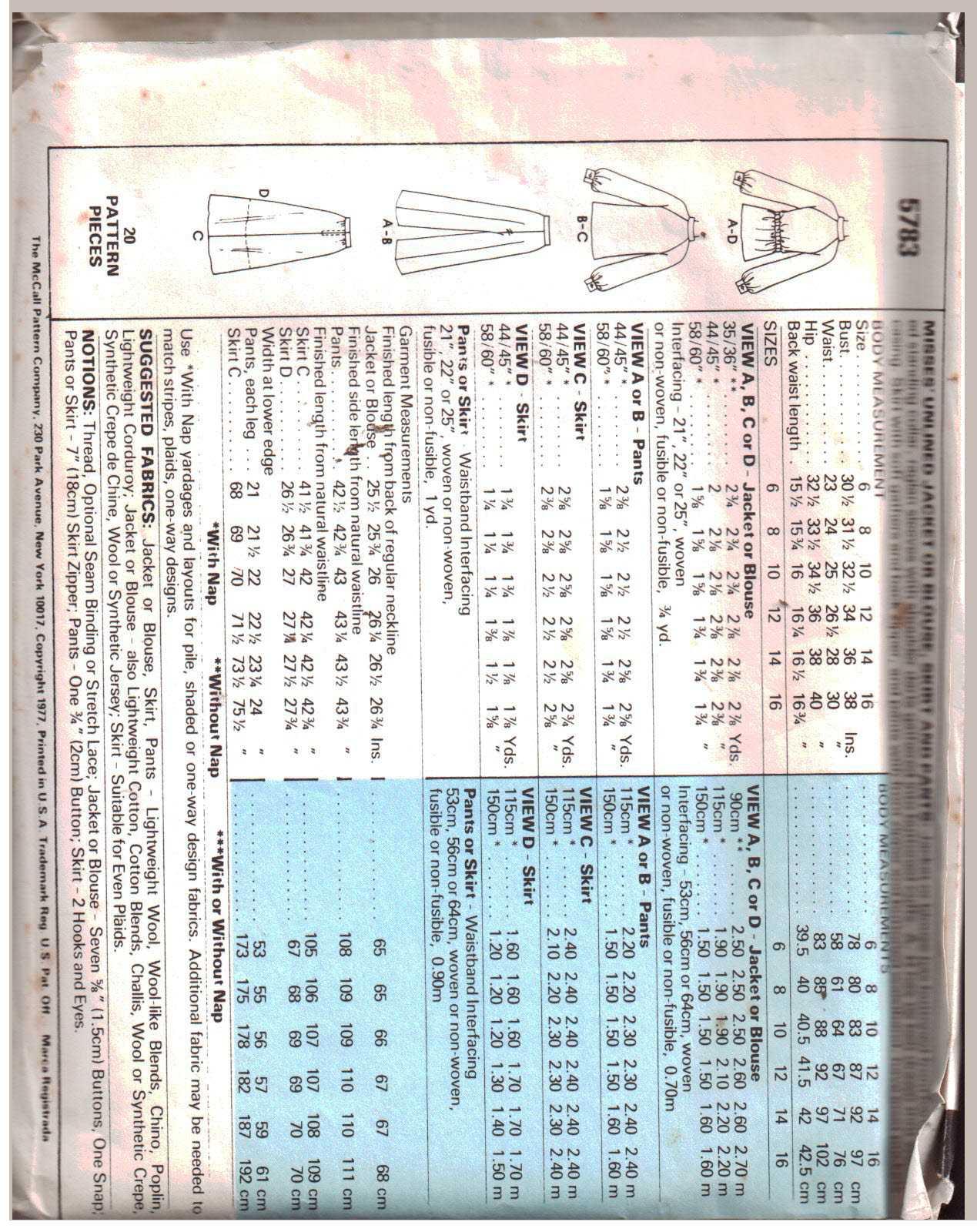 McCall's 5783 Jacket, Blouse, Skirt, Pants Size: 10 Bust 32.5 Used Sewing Pattern - Image 2