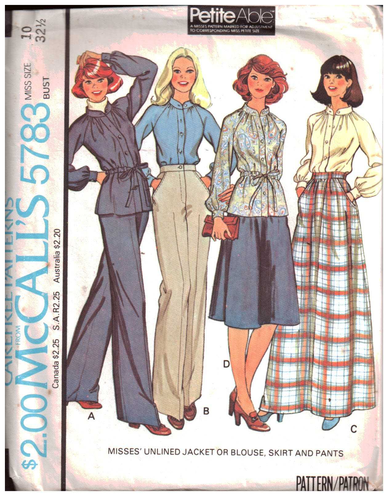 McCall's 5783 Jacket, Blouse, Skirt, Pants Size: 10 Bust 32.5 Used Sewing Pattern