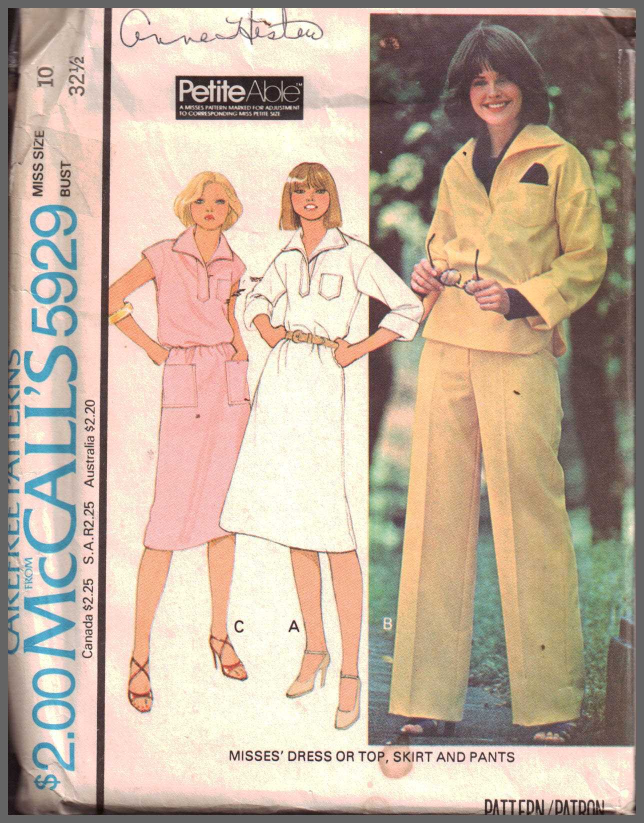 McCall's 5929 Dress, Top, Skirt, Pants Size: 10 Bust 32.5 Used Sewing Pattern