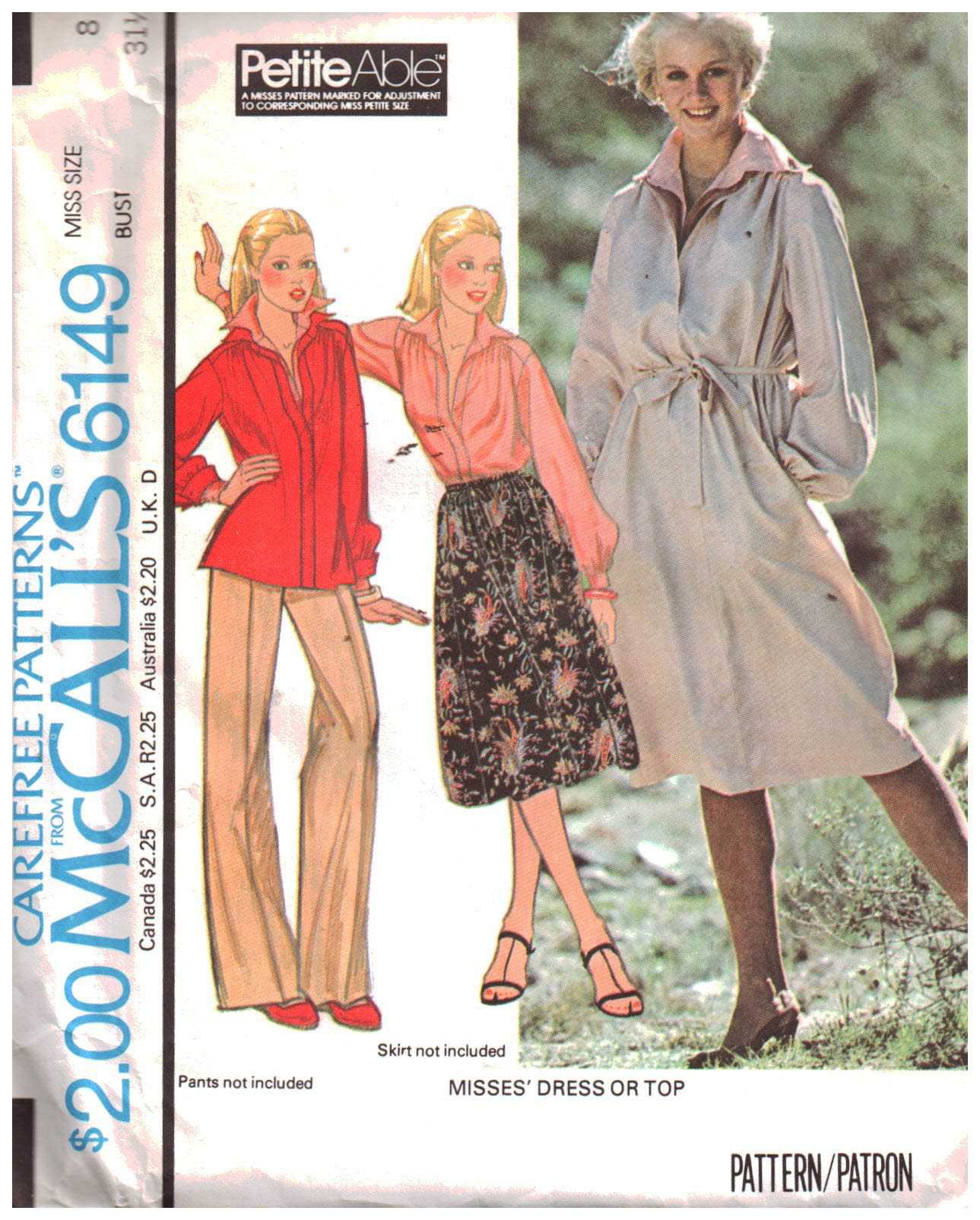 McCall's 6149 Dress, Top Size: 8 Bust 31.5 Uncut Sewing Pattern