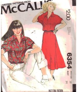 McCall's 6354 Dress, Top Size: 12 Bust 34 Used Sewing Pattern