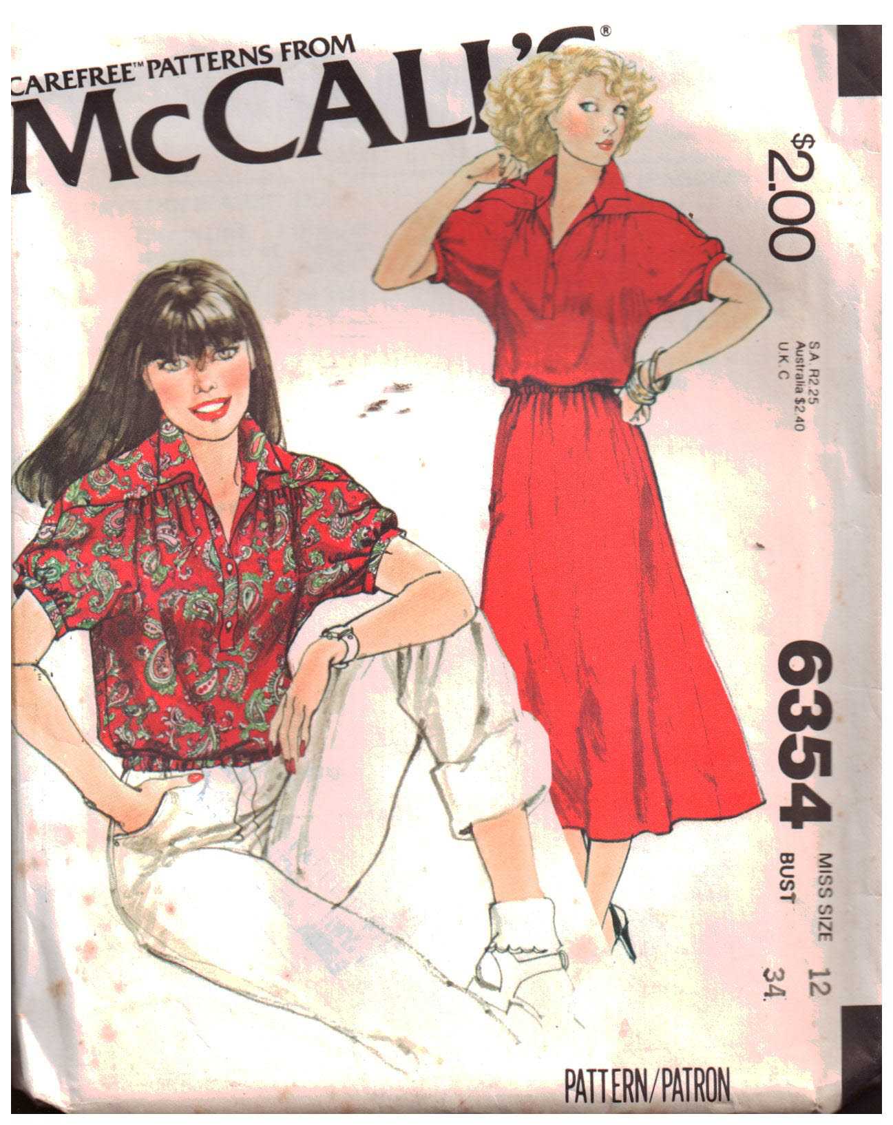 McCall's 6354 Dress, Top Size: 12 Bust 34 Used Sewing Pattern