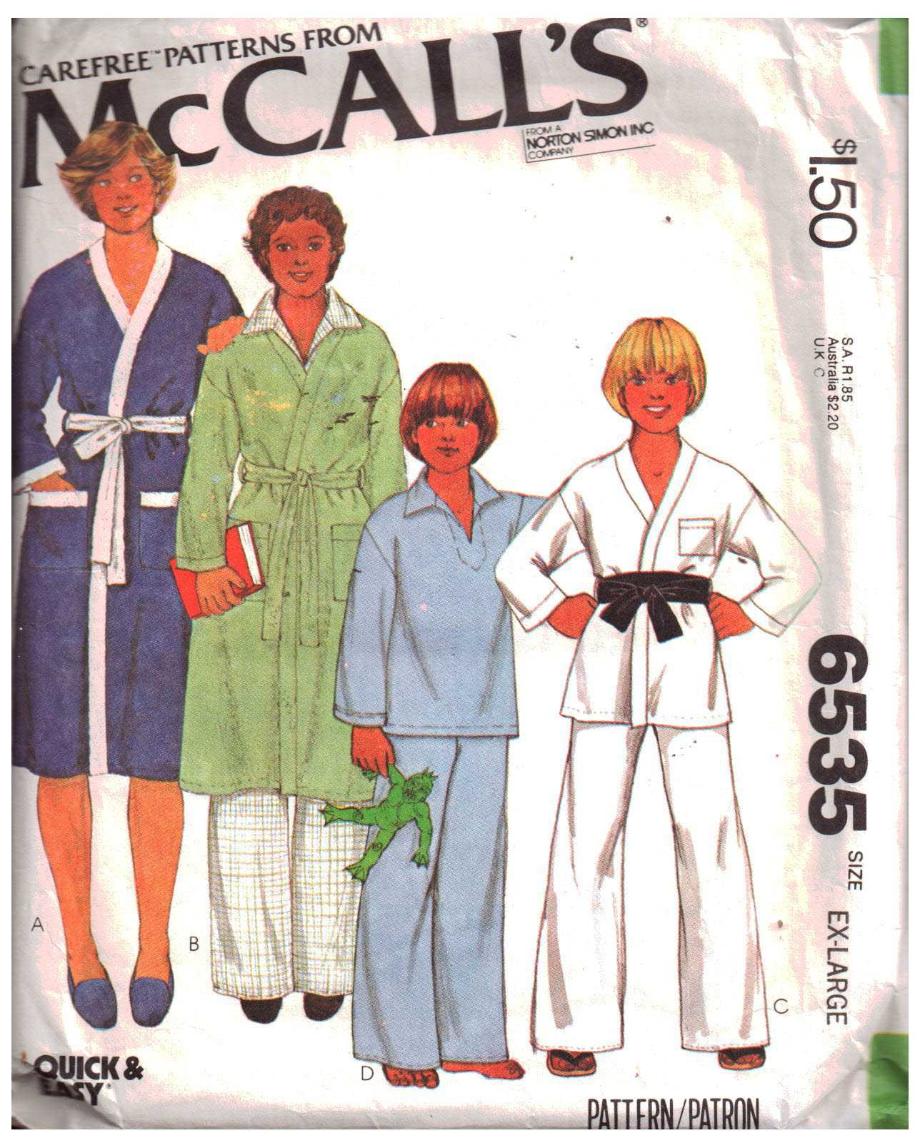 McCall's 6535 Boy's Robe, Jacket, Pajamas Size: 14-16 Used Sewing Pattern