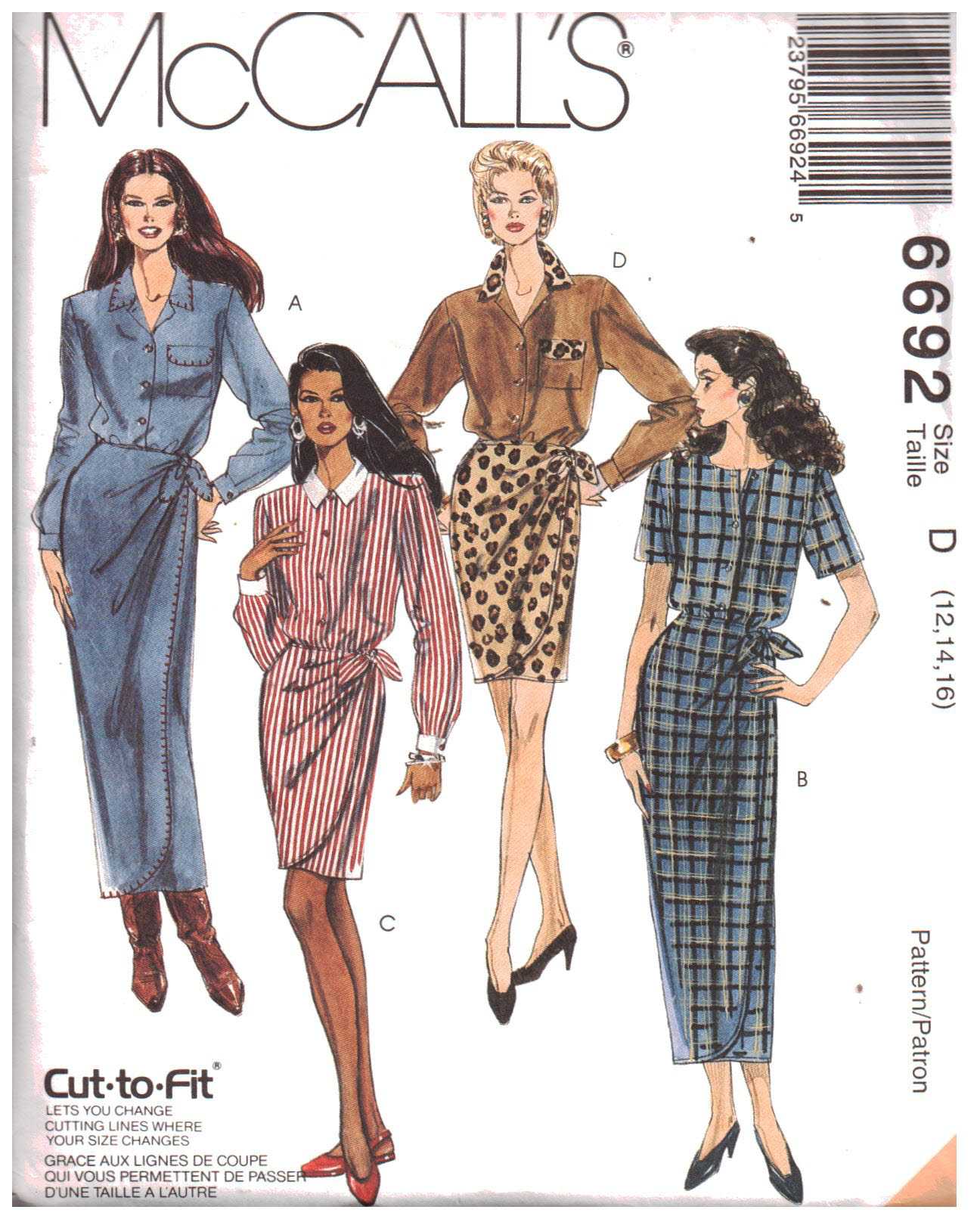McCall's 6692 Mock Wrap Dress Size: D 12-14-16 Uncut Sewing Pattern