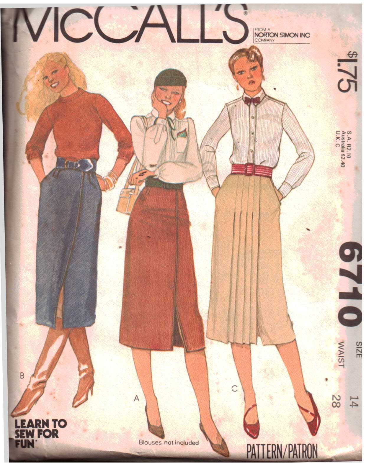 McCall's 6710 Skirts Size: 147 Waist 28 Uncut Sewing Pattern