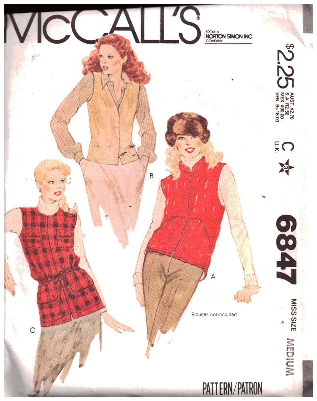 McCall's 6847 Vests Size: 14-16 Uncut Sewing Pattern