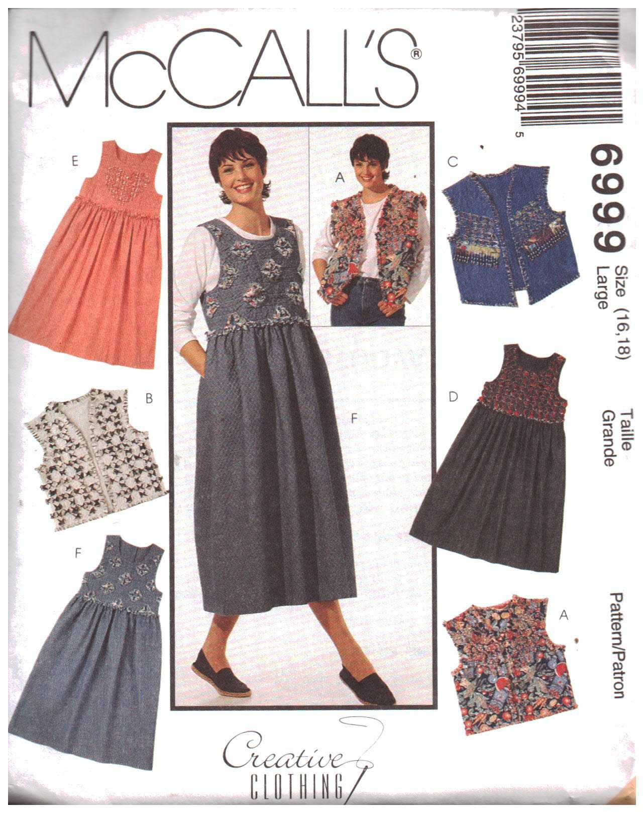 McCall's 6999 Jumper, Vest Size: 16-18 Uncut Sewing Pattern