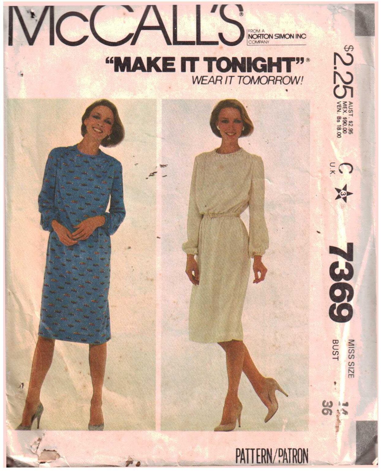 7369 McCall's 7369 Dress Size: 14 Bust 36 Uncut Sewing Pattern