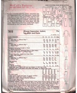 Alternative view of McCall's 7615 Jacket, Top, Skirt, Pants Size: 12/14 Bust 32/34 Used Sewing Pattern