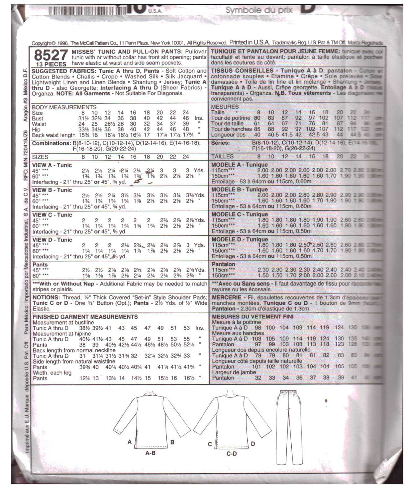 McCall's 8527 Tunic, Pants Size: D 12-14-16 Uncut Sewing Pattern - Image 2