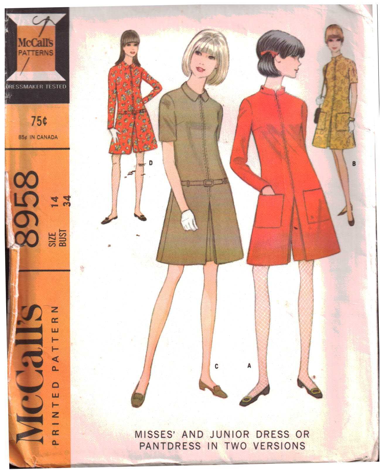 McCall's 8958 Dress, Pant Dress Size: 9 Bust 30.5 or 14 Bust 34 Used Sewing Pattern