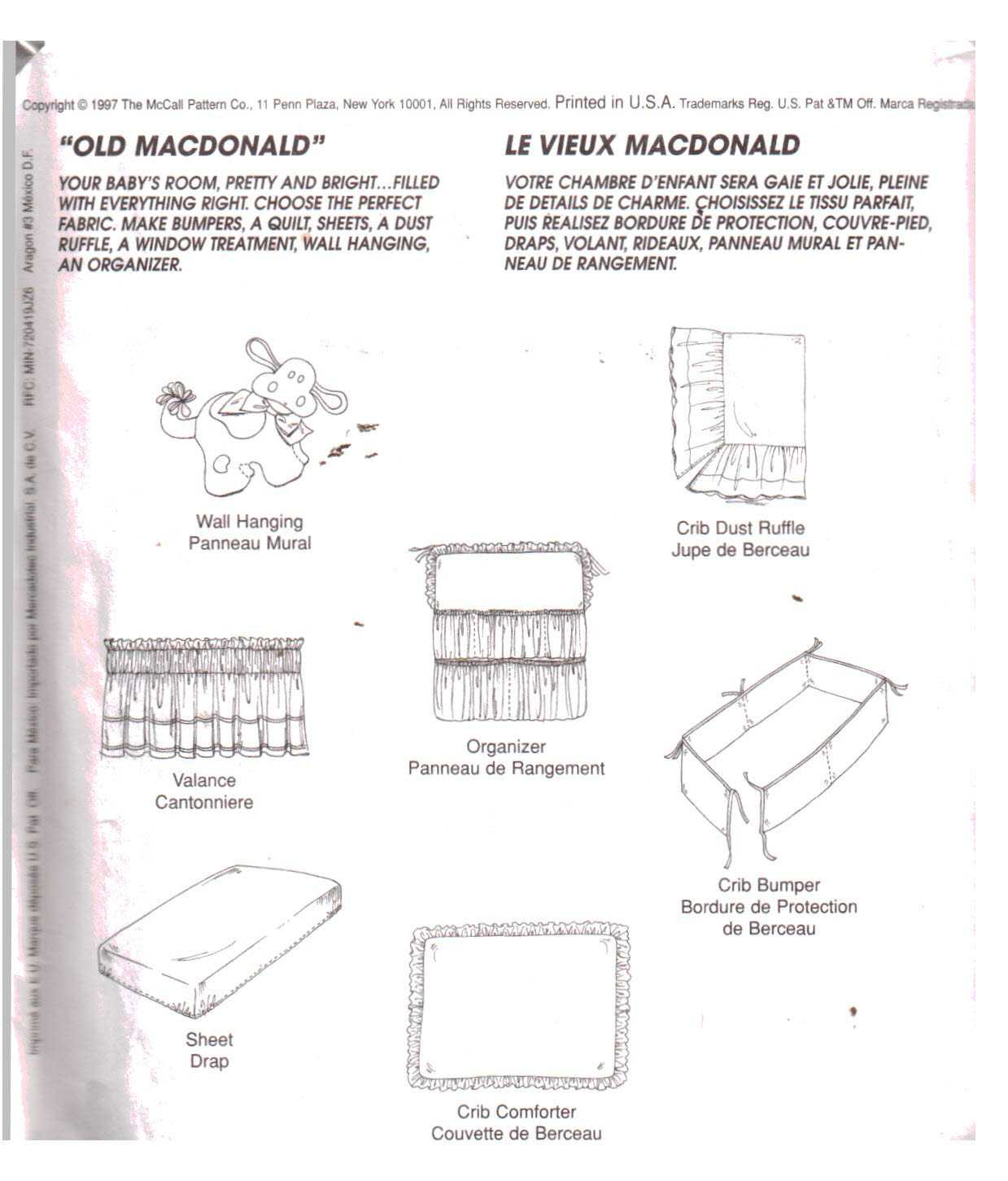 McCall's 8993 Infant's Nursery - Old MacDonald - Wall Hanging, Crib Ruffle, Valance, Organizer, Sheet, Comforter Size: One Uncut Sewing Pattern - Image 2