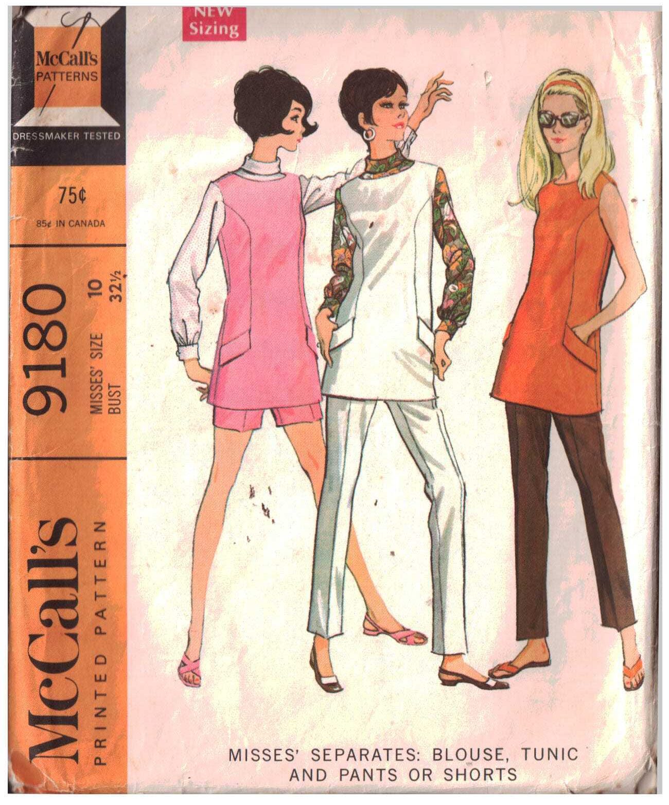 McCall's 9180 Blouse, Tunic, Pants, Shorts Size: 10 Bust 32.5 Used Sewing Pattern
