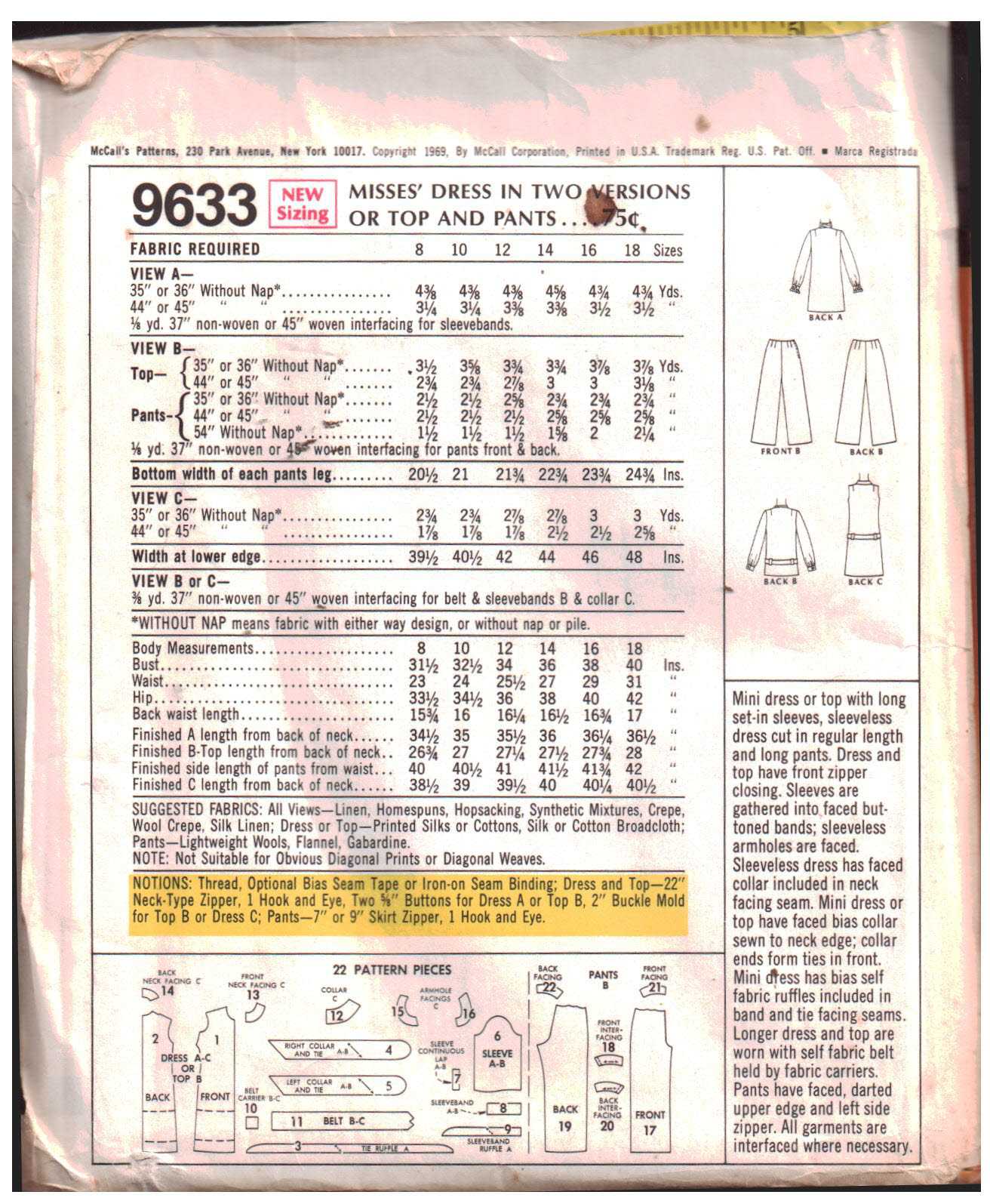 McCall's 9630 Blouse, Skirt, Pants Size: 8 Bust 31.5 Used Sewing Pattern - Image 2
