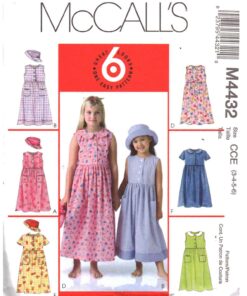 McCall's M4432 Girl's Dress, Hat Size: CCE 3-4-5-6 Uncut Sewing Pattern