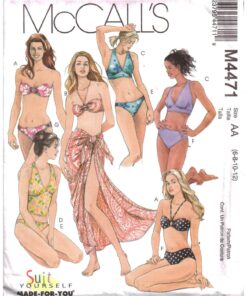 McCall's M4471 Swimsuit, Pareo Size: AA 6-12 Uncut Sewing Pattern