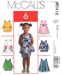 McCall's M5416 Toddler's Dress, Tops, Shorts Size: CCB 1-2-3-4 Uncut Sewing Pattern