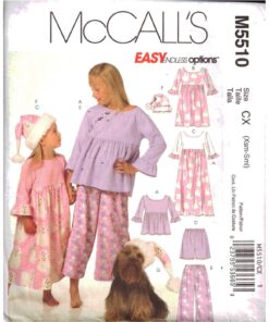 McCall's M5510 Girls' Pajamas, Gown, Hat Size: CX 3/4-5/6 Used Sewing Pattern