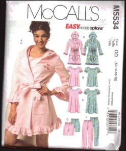 McCall's M5534 Robe, Belt, Top, Nightgown, Pajamas Size: DD 12-18 Used Sewing Pattern
