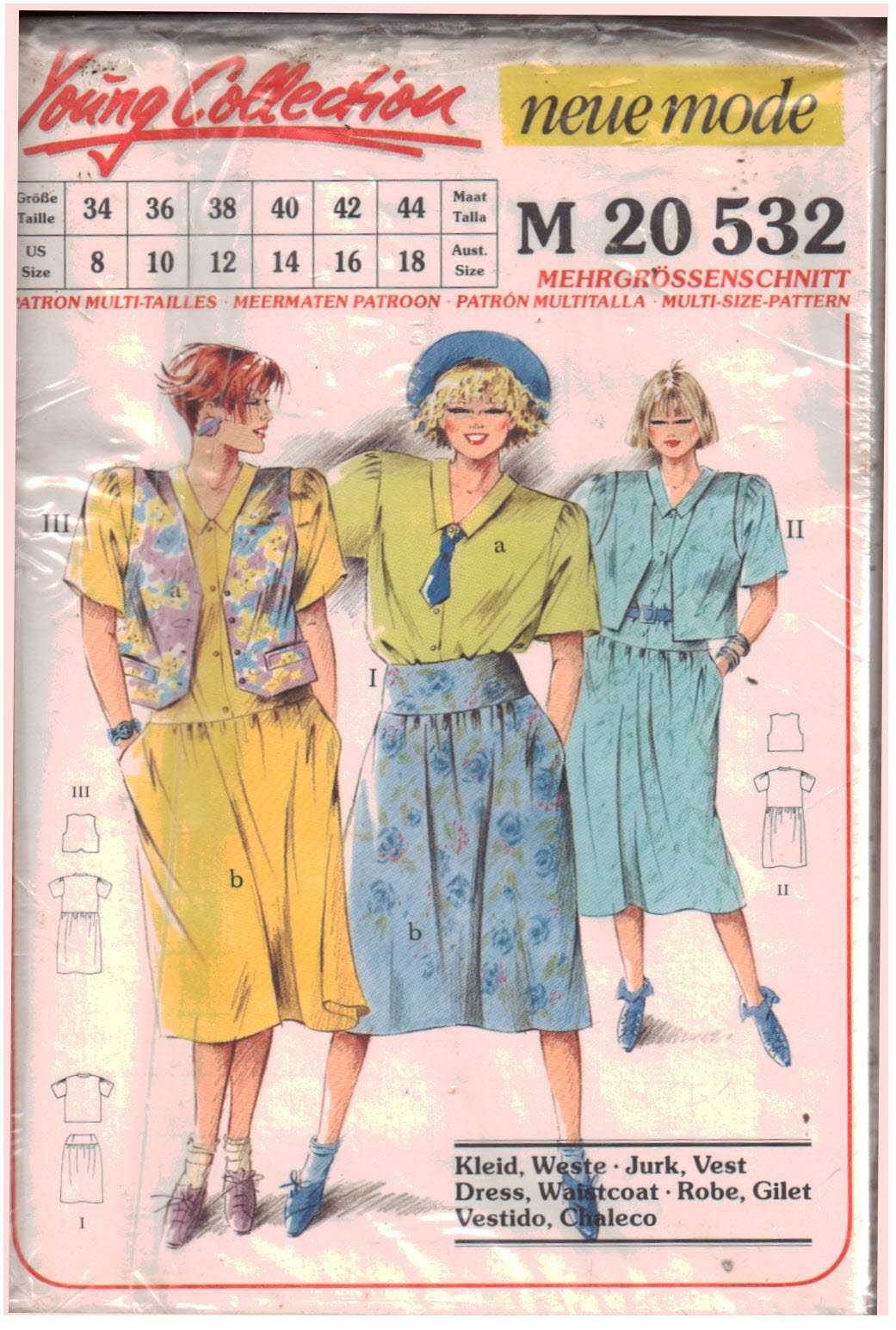 Neue Mode M 20 532 Dress, Top, Skirt, Vest Size: 8-18 Uncut Sewing Pattern